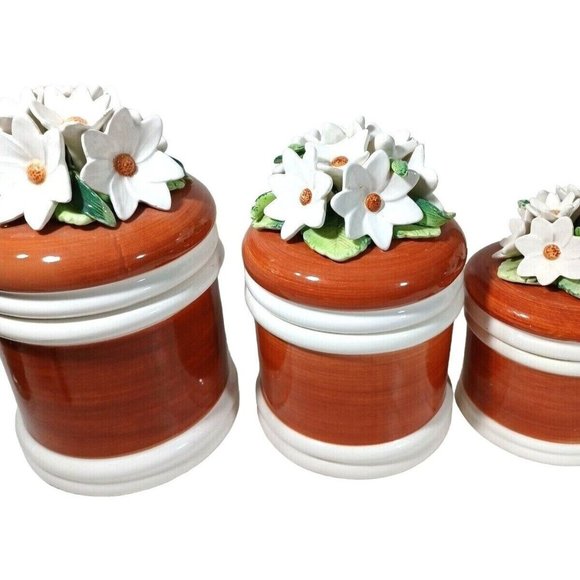 Capodimonte Daisy Daisies Flowers Sculpture Canister 4 pc Set MCM 1970 R… - Picture 4 of 12